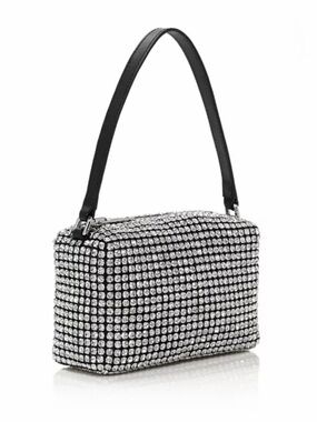 Crystal-Embellished Black Evening Shoulder Bag